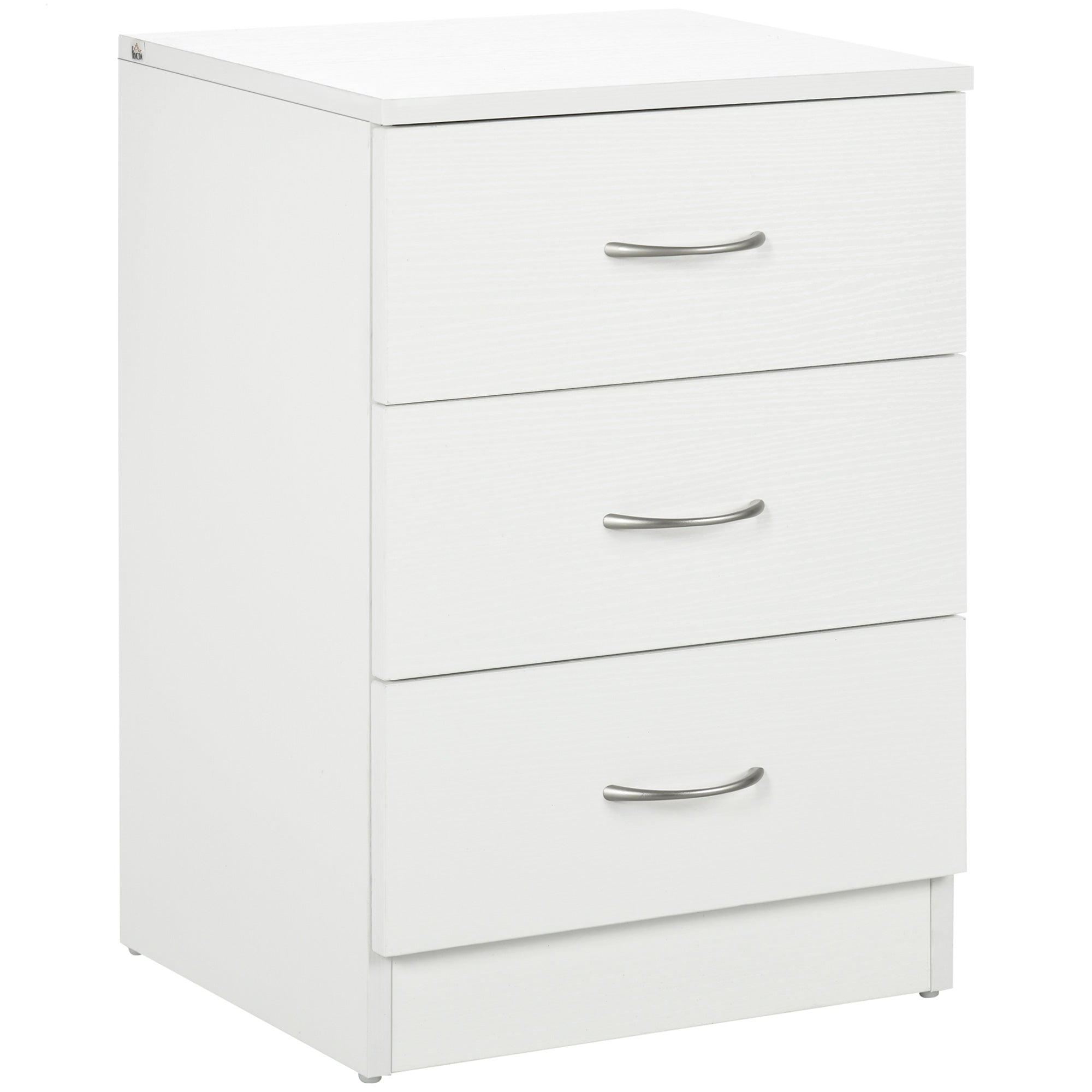 Bedside Table with 3 Drawers, Modern Wood Nightstand, Side End Table for Bedroom, White