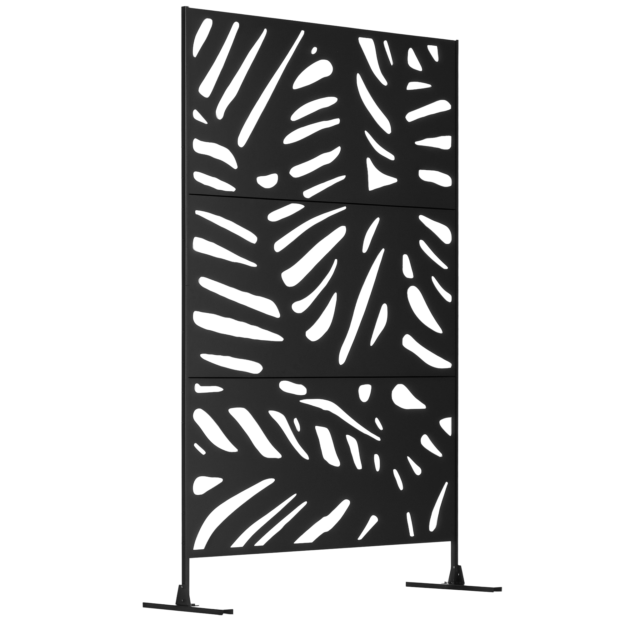 Freestanding Outdoor Privacy Screen, Decorative Metal Outdoor Divider with Stand for Garden, Backyard, Deck, Black