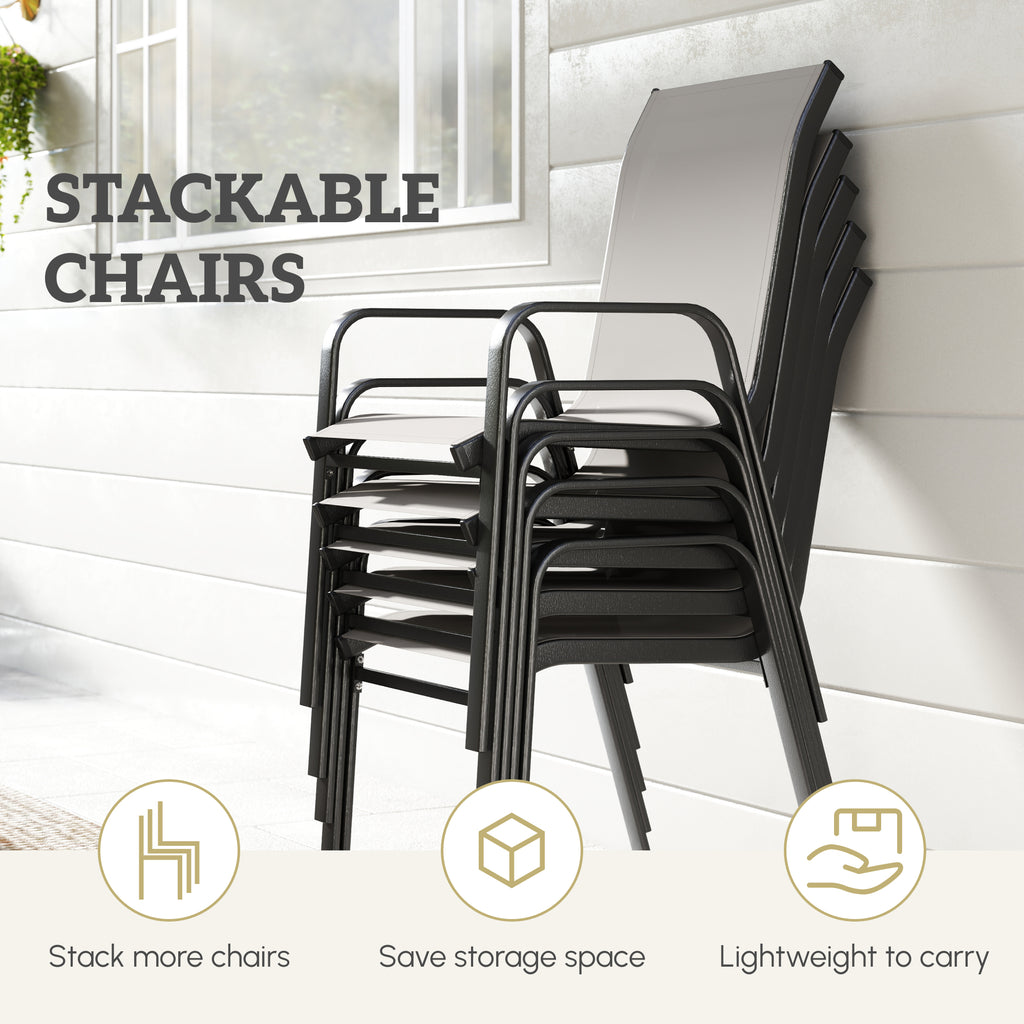 Outdoor Dining Sets for 8 with Stackable Chairs, Patio Dining Set with Glass Top Table for Garden, Patio, Backyard, Dark Grey