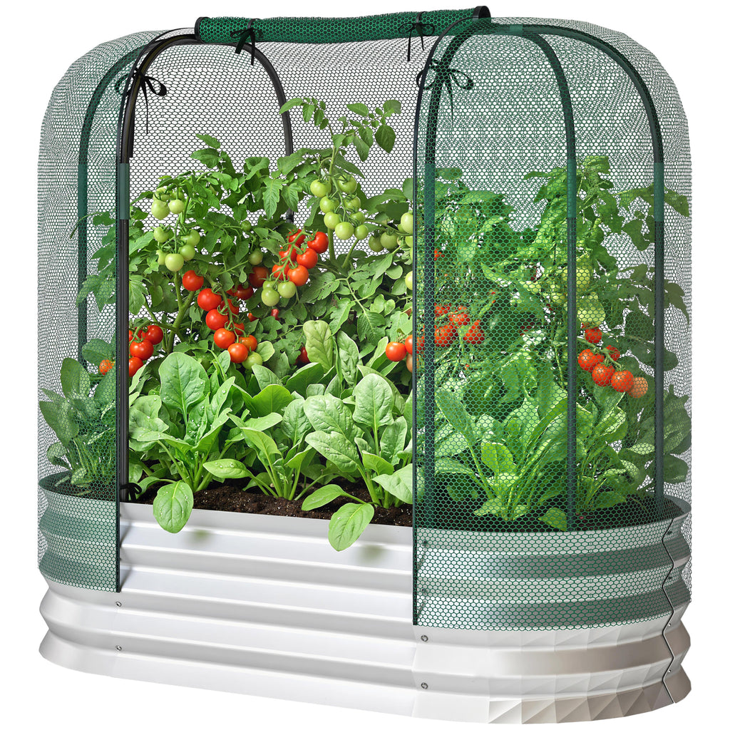Galvanized Raised Garden Bed with Crop Cage Protection Net Cover, Outdoor Planter Box for Vegetables, Flowers, Herbs