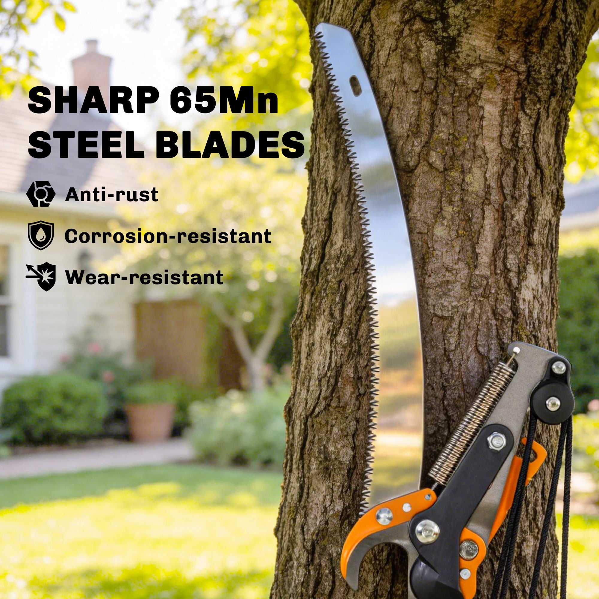 6.5ft 2-In-1 Manual Pole Saw for Tree Trimming, Aluminium Telescopic Long Reach Pole Pruner with Sharp 65Mn Steel Blade