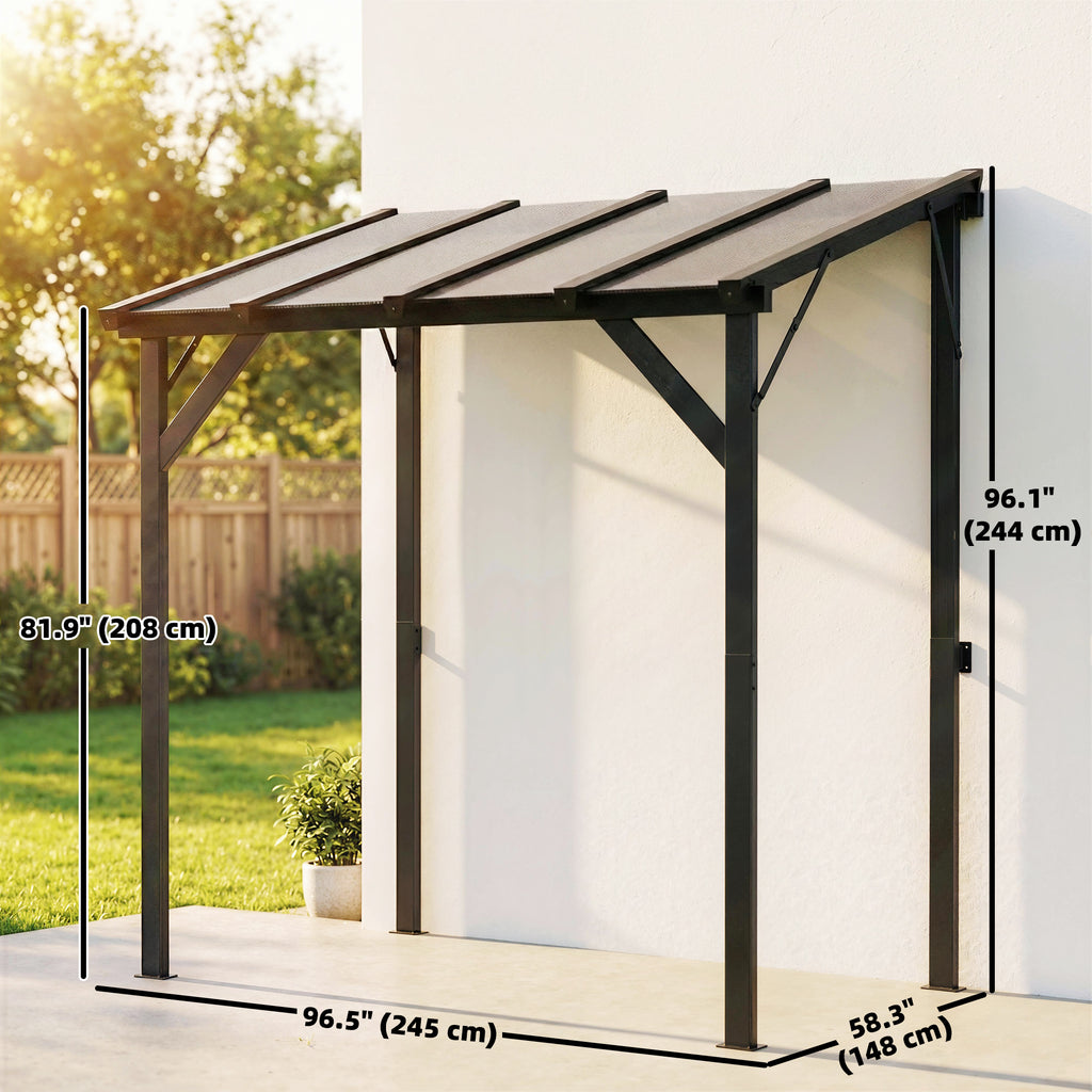Hardtop Grill Gazebo, Lean-to BBQ Shelter with Polycarbonate Roof for Outdoor, Patio, Lawn