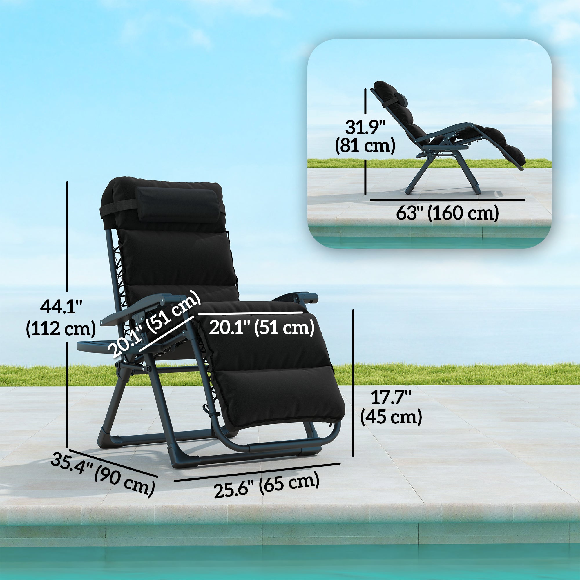 2pcs Reclining Zero Gravity Chair with Adjustable Backrest, Folding Garden Sun Lounger with Removable Cushion, Grey