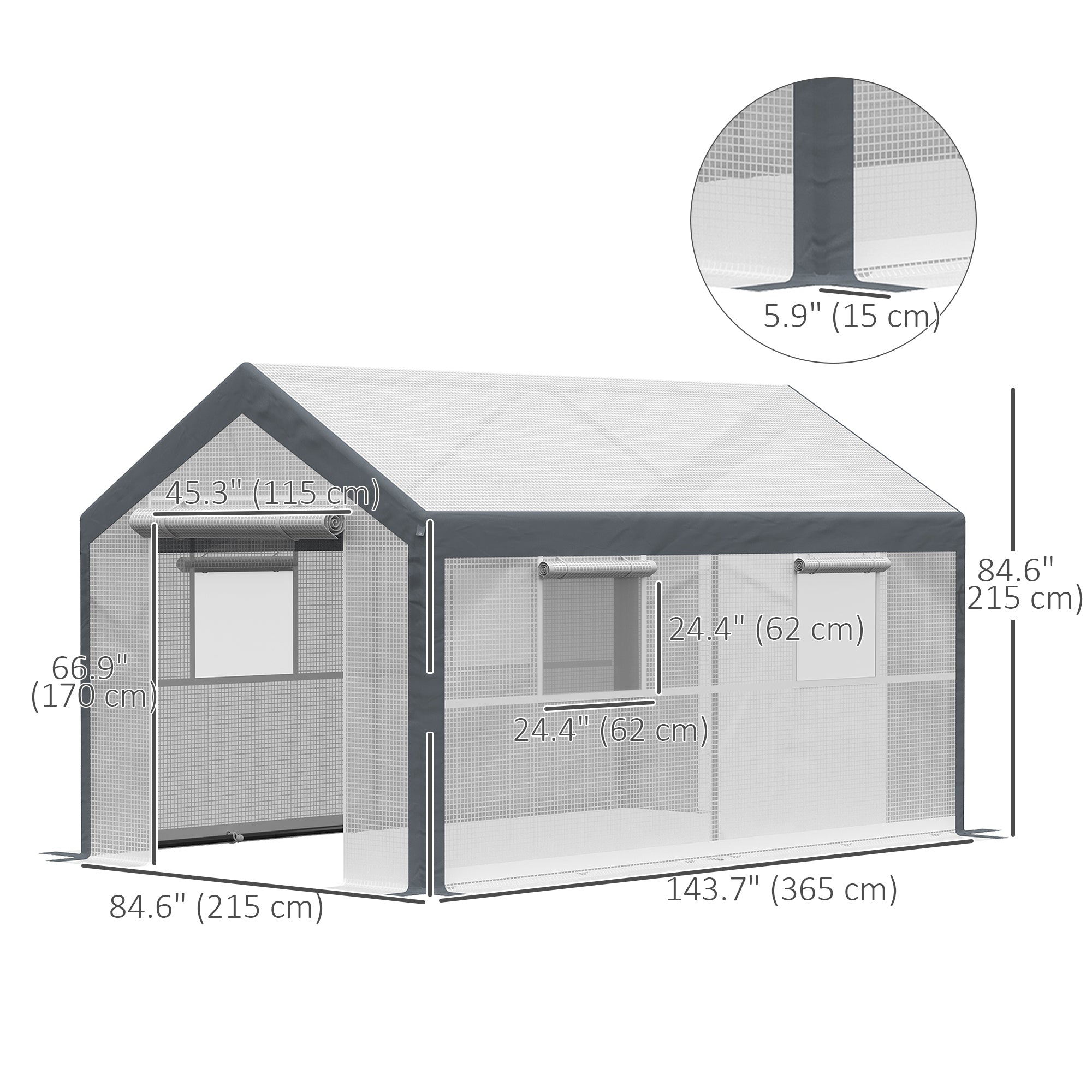 7' x 12' x 7' Heavy Duty Walk-In Greenhouse with Wind Resistance Level 4 & Ventilation Design, White