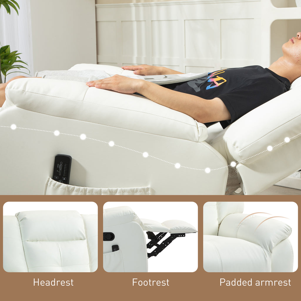 8-Point Vibration Massage Recliner Chair, PU Leather Manual Reclining Sofa, Swivel Nursery Rocking Chair with Remote Control, Side Pockets, for Living Room, Cream White