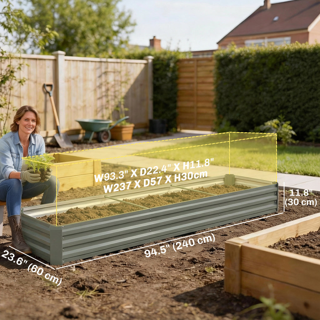 8'x2'x1' Galvanized Raised Bed, Large Elevated Planter Box for Growing Flowers, Herbs and Vegetables, Light Grey