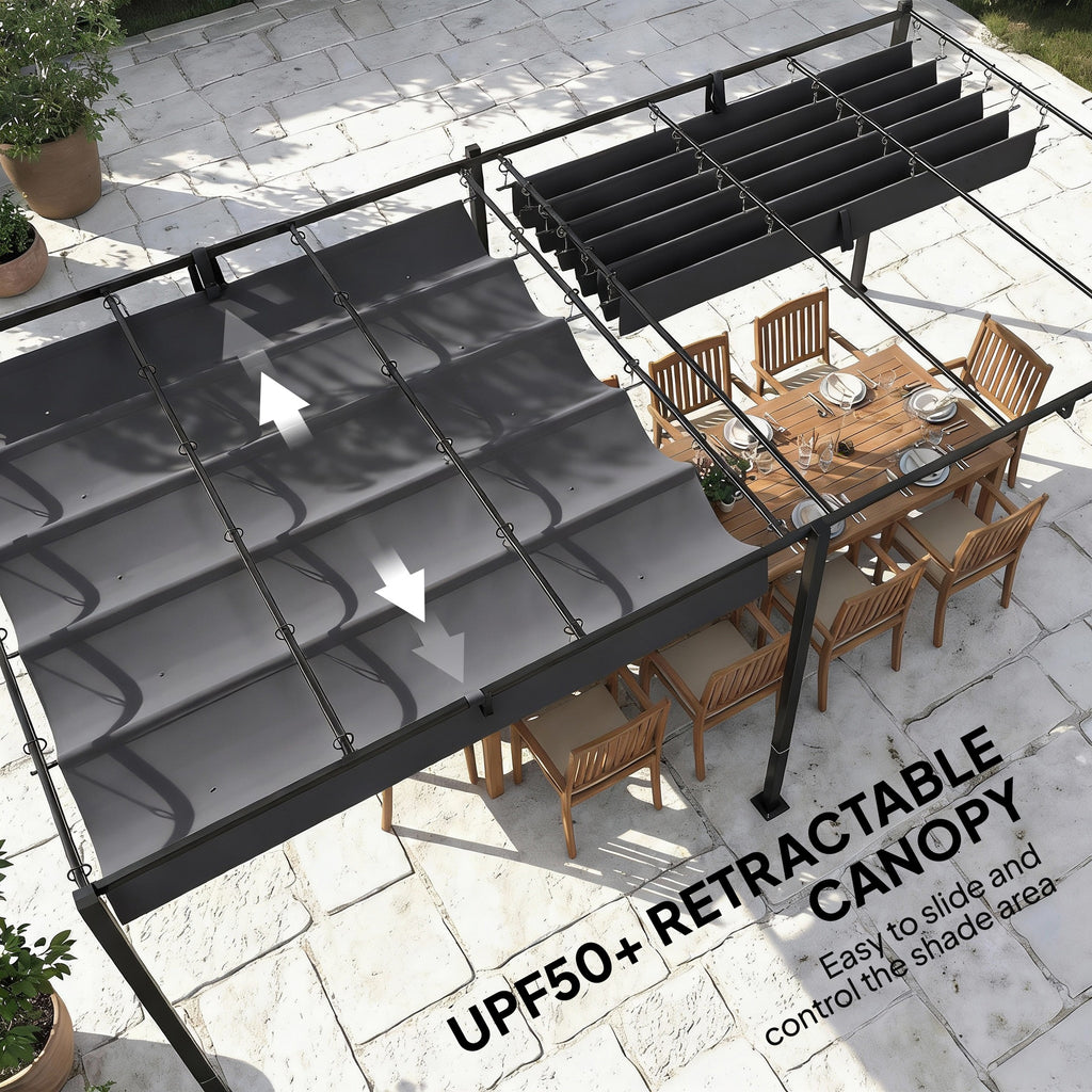 19' x 10' Pergola with Retractable Canopy, Patio Pergola with Sun Shade Shelter, UV50+, for Patio, Garden, Dark Grey