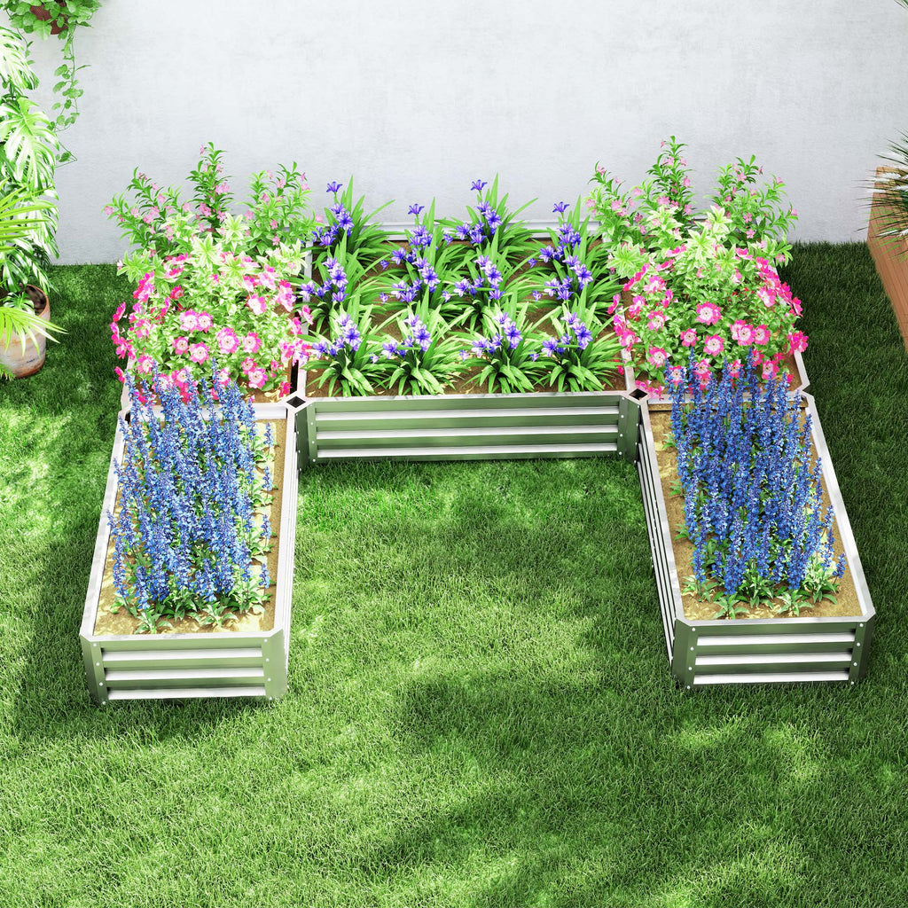 Steel Raised Garden Bed, Set of 5 Large Box Planters for Outdoor Plants Vegetables Flowers Herbs, 8x8x1ft, Silver