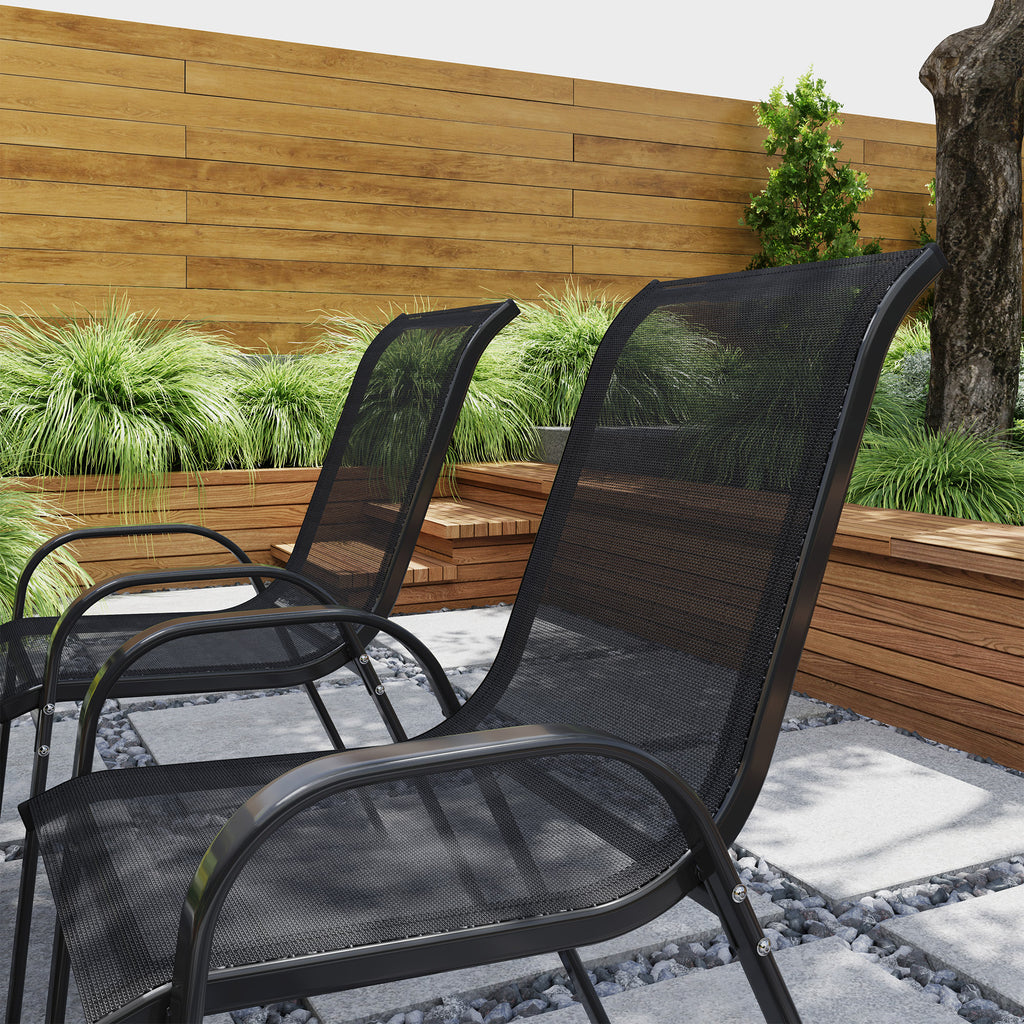 Set of 4 Outdoor Dining Chairs, Stackable Lawn Chairs with High Back, Breathable Mesh Seat for Garden Porch, Black
