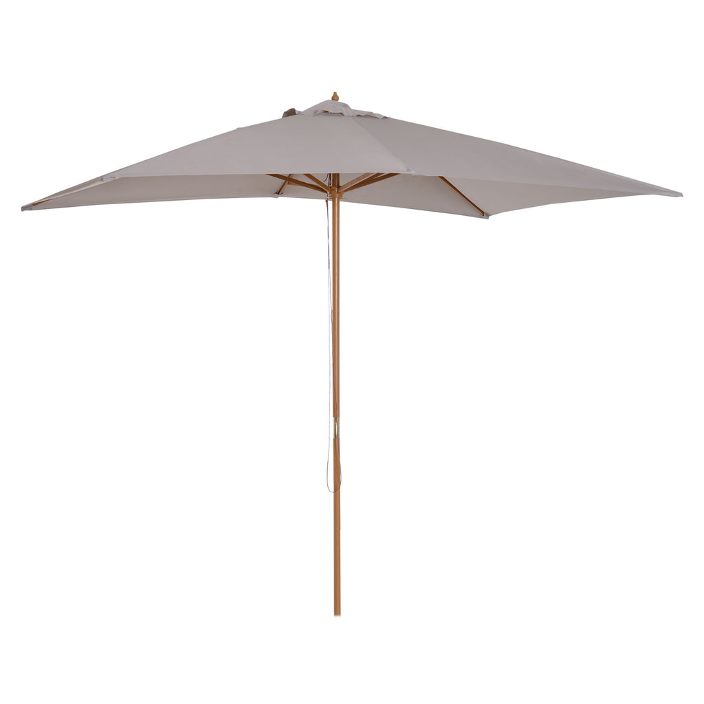 7' x 10' Wooden Patio Umbrella, Rectangle Garden Parasol, Outdoor Sunshade Canopy with Bamboo Ribs for Garden, Grey