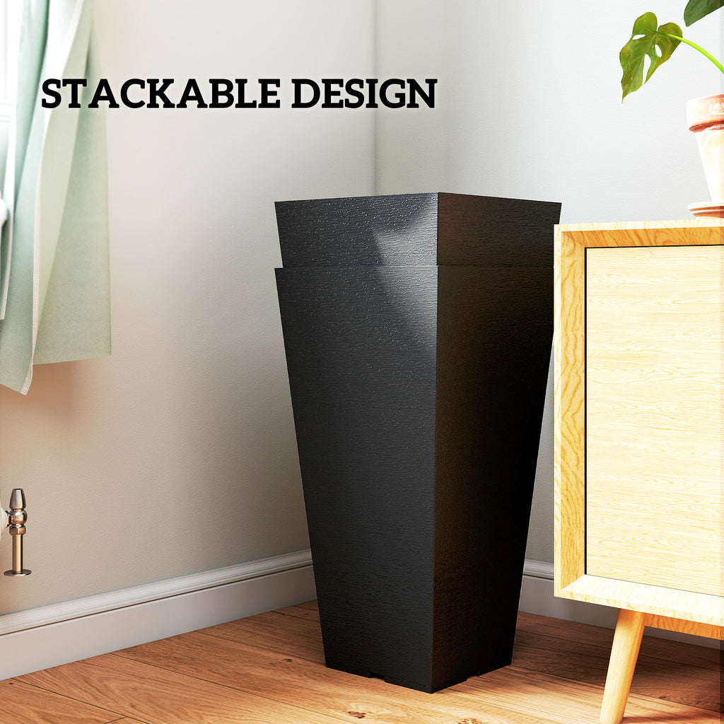 23" Tall Planters Set of 2, Indoor Outdoor Stackable Taper Planters with Marble Finish and Drainage Holes, Black