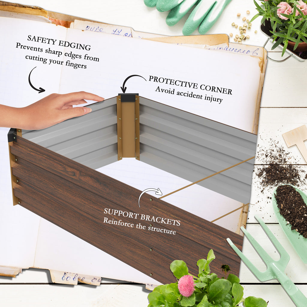 8'x2'x1' Galvanized Raised Bed, Large Elevated Planter Box for Growing Flowers, Herbs and Vegetables, Dark Brown
