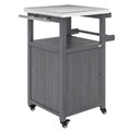 Grill Table with Stainless Steel Top, Pizza Oven Table with Storage Cabinet, Spice Rack, Wheels, Handle, Dark Grey