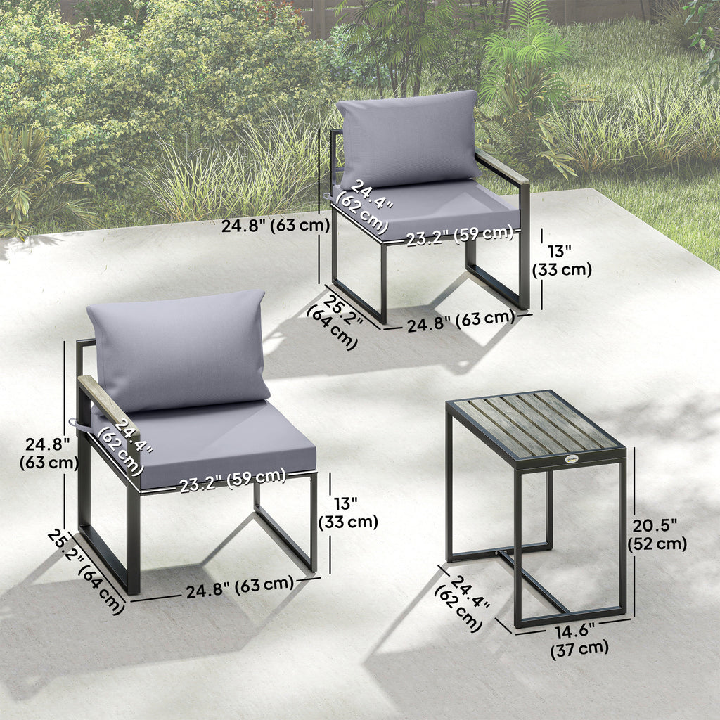 Outdoor Bistro Set, Patio Furniture Set with 2 Chairs and Side Table for Garden Balcony Poolside, Grey