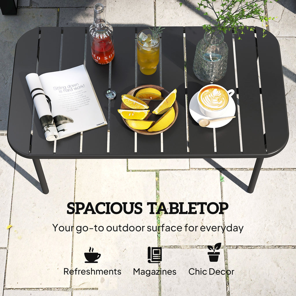 Outdoor Coffee Table, All-Weather Rectangle Metal Patio Coffee Table with Slatted Tabletop for Outside