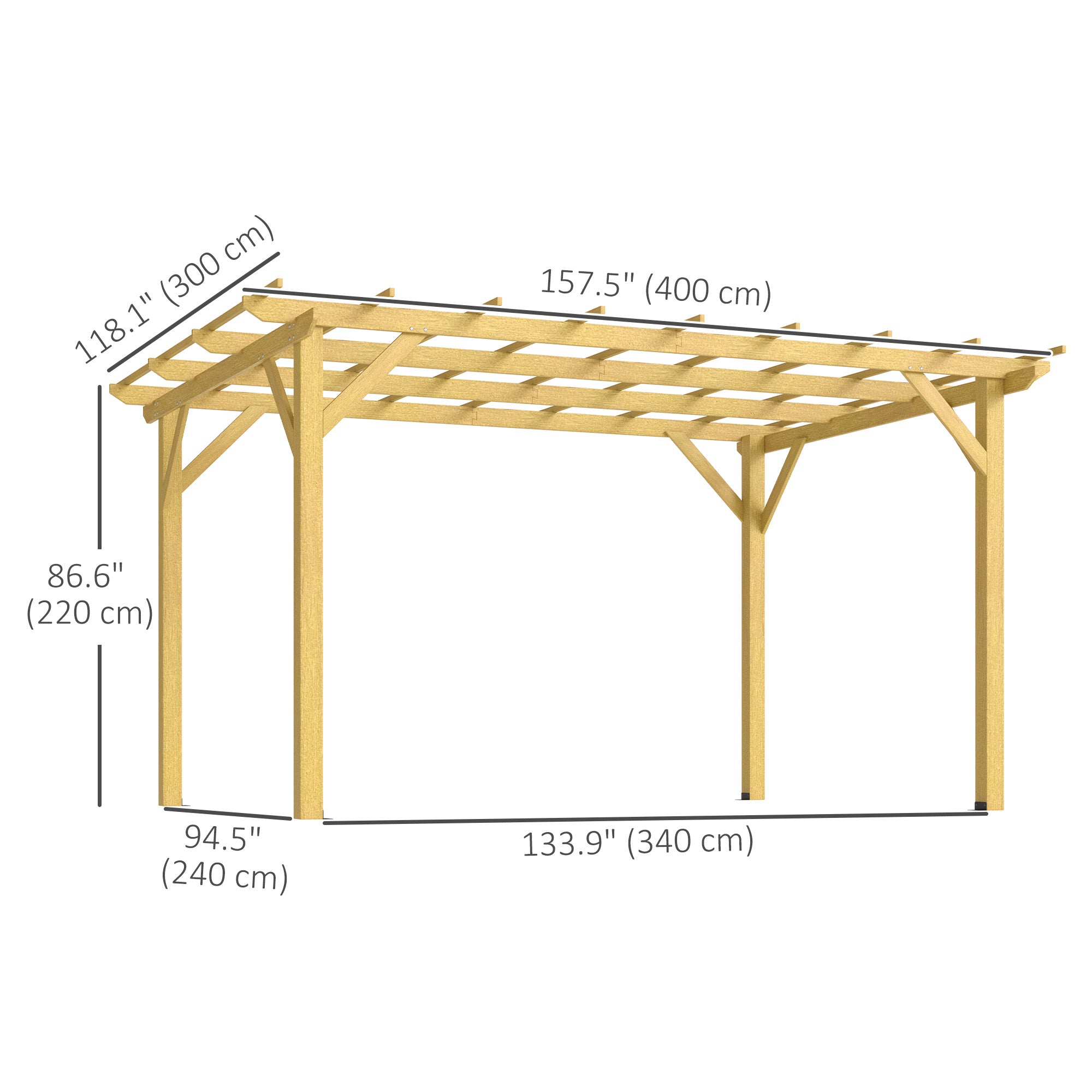 10' x 13' Wood Pergola, Outdoor Gazebo Grape Trellis for Climbing Plant Support, Garden, Patio, Backyard, Nature Wood