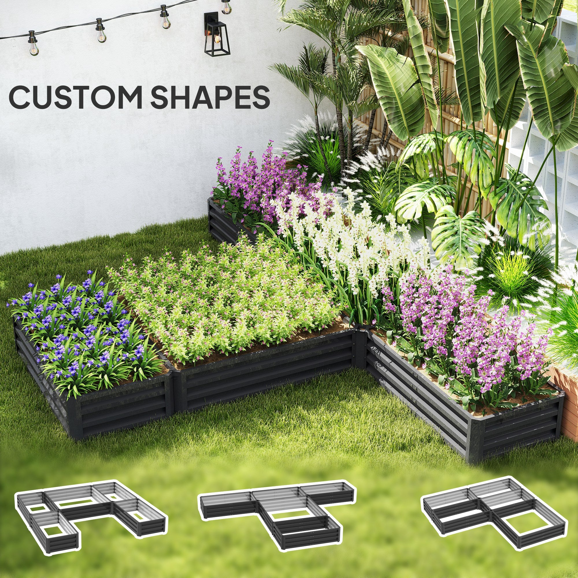 Steel Raised Garden Bed, Set of 5 Large Box Planters for Outdoor Plants Vegetables Flowers Herbs, 8x8x1ft, Dark Grey