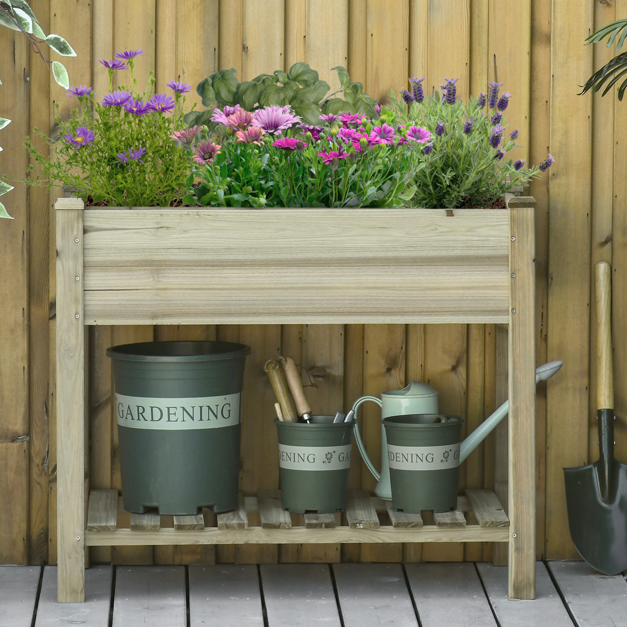 Elevated Planter Box with Legs and Storage Shelf, Raised Garden Bed, Elevated Wooden Planter Box, Green