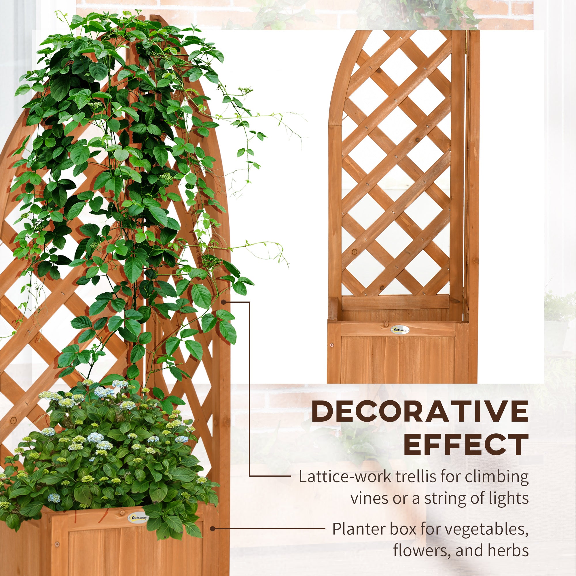 Raised Garden Bed with Trellis, Wooden Raised Planter Box with Corner Trellis, Outdoor Garden Bed for Patio & Balcony