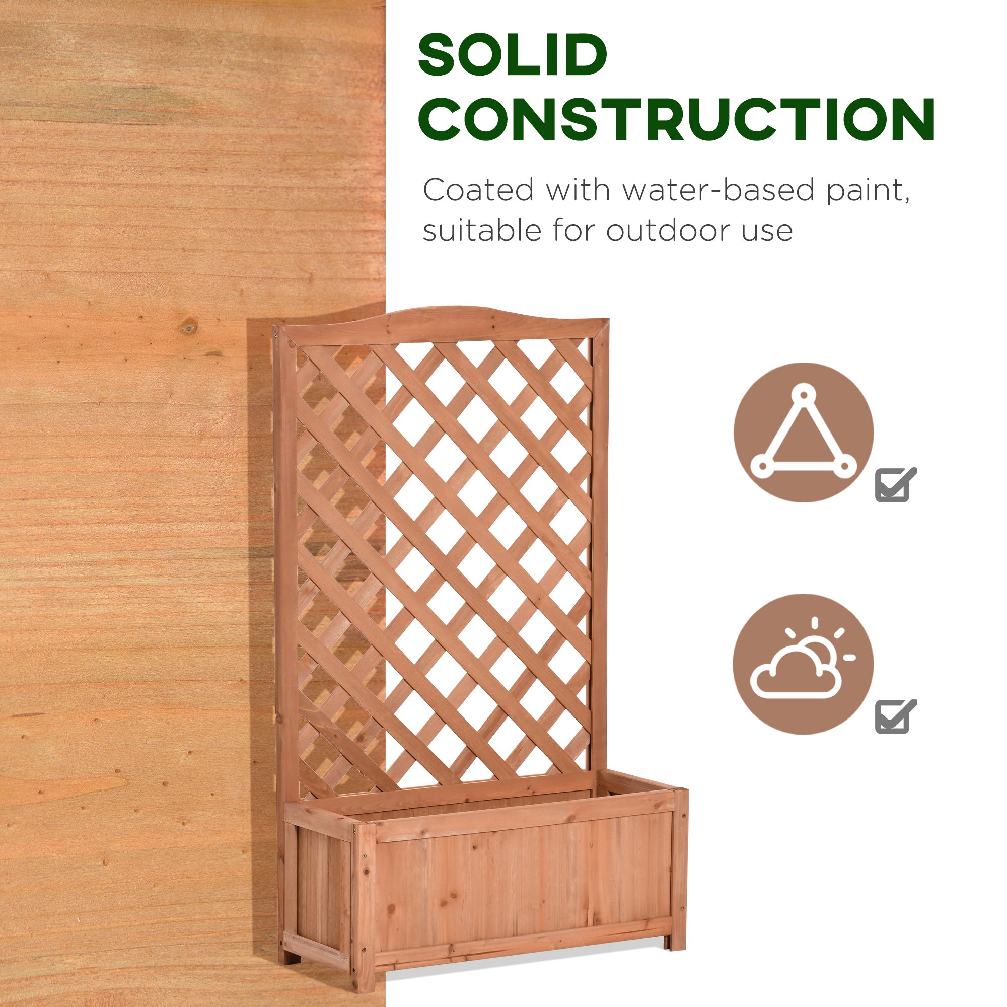 Wood Planter with Trellis for Vine Climbing, Raised Garden Bed to Grow Vegetables for Backyard, 28" x 11" x 46", Brown