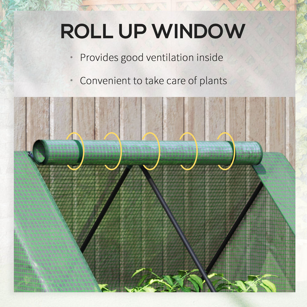 Steel Outdoor Raised Garden Bed with Greenhouse,Cover, Roll Up Door, Dual Use, 50"x37.4"x36.2", Green