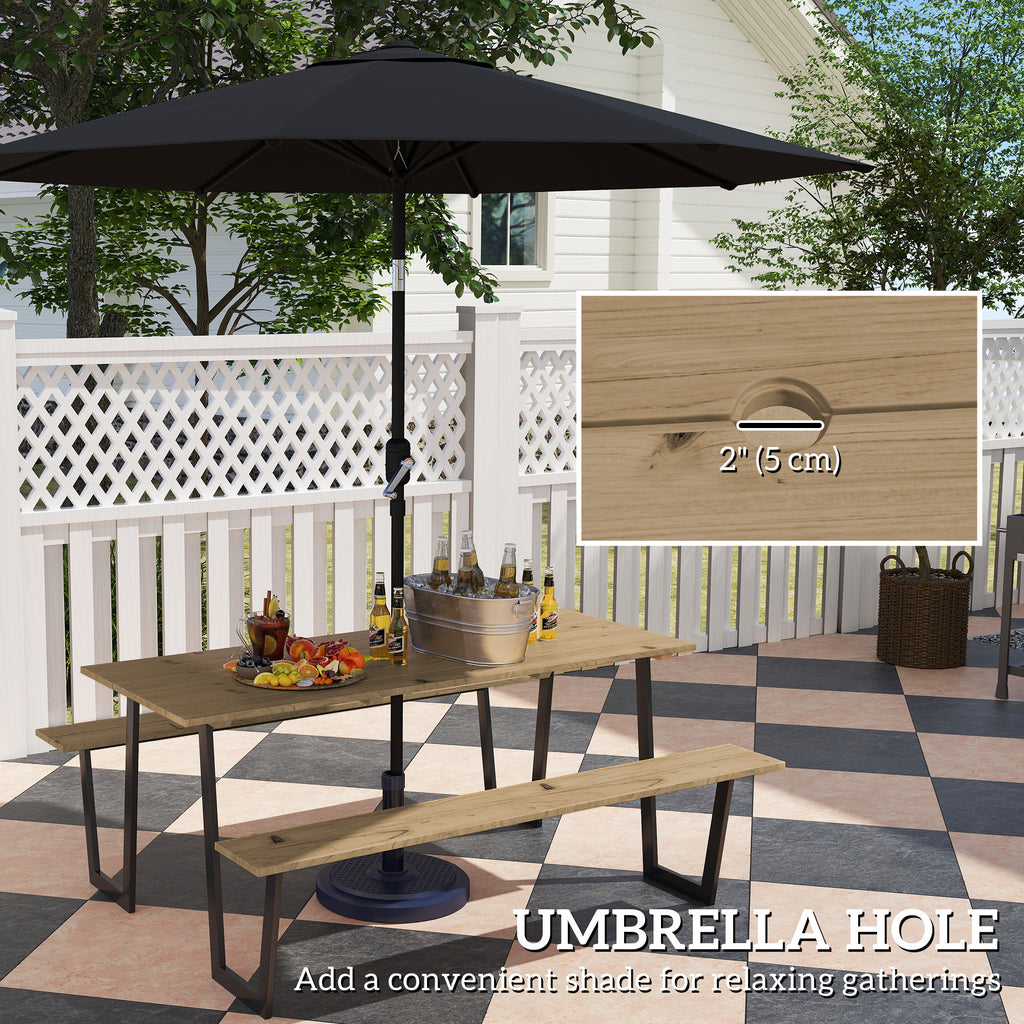 5.7 FT Outdoor Picnic Table with 2" Umbrella Hole, Spruce Wood Dining Table and 795 LBS Benches with Steel Frame, Brown