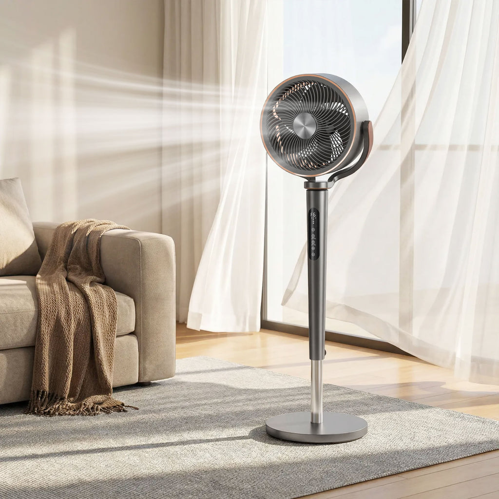 20dB Silent Standing Fan, Oscillating Fan with 12 Speeds, LED Light, WiFi & Remote Control, 12H Timer