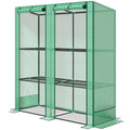 Lean-to Greenhouse with 3 Tier Shelves, Mini Greenhouse with 2 Roll-Up Doors for Indoor Outdoor, Green