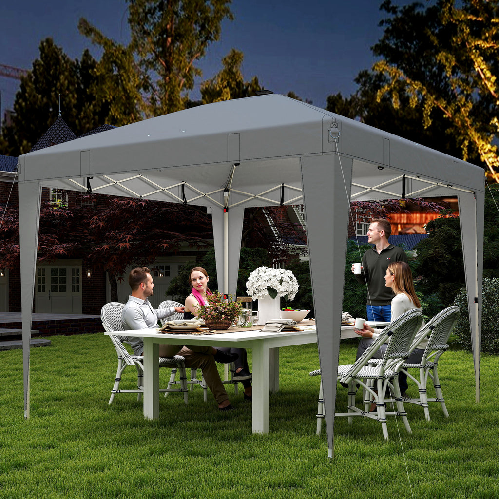 10 x 10 ft Pop Up Canopy Tent with Central Light, UPF 50+ Instant Portable Canopy Shelter with Remote, Light Grey