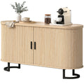 Fluted Sideboard Buffet Cabinet, 55" Modern Coffee Bar Cabinet with Sliding Doors and Adjustable Shelves, Natural