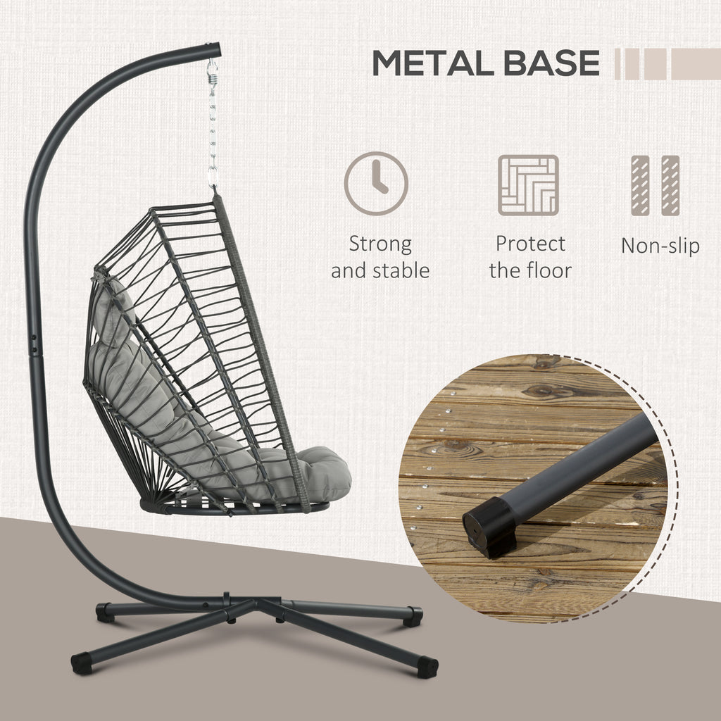 Hanging Egg Chair with Stand, Foldable Wicker Rattan Swing Chair with Thick Cushion, Light Grey