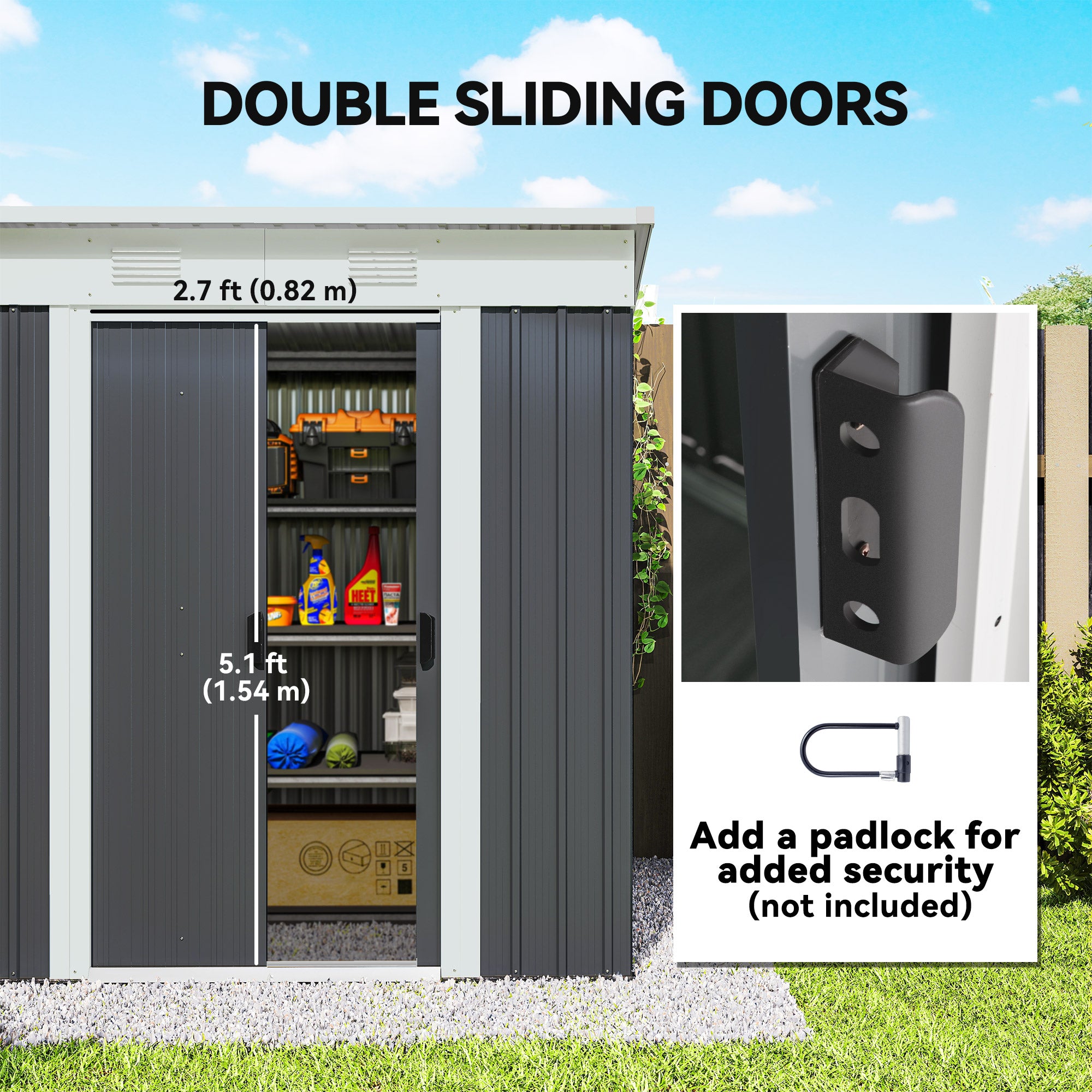 6' x 4' Outdoor Storage Shed, Metal Garden Tool Storage House Organizer with Lockable Sliding Doors and Vents for Backyard Patio Lawn, Charcoal Grey