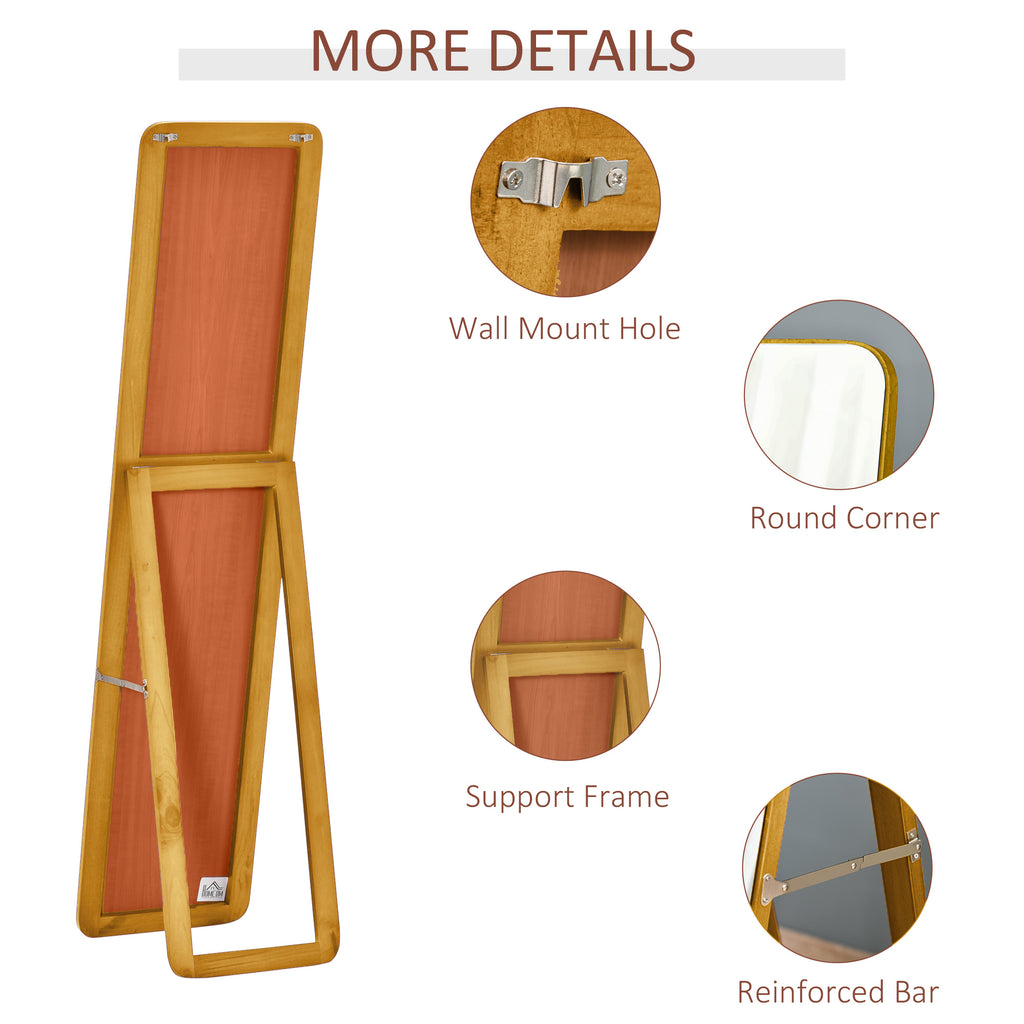 Full Length Mirror for Bedroom, Free Standing Dressing Mirror, Wall Mirror with Wood Frame, 15" x 61", Light Walnut
