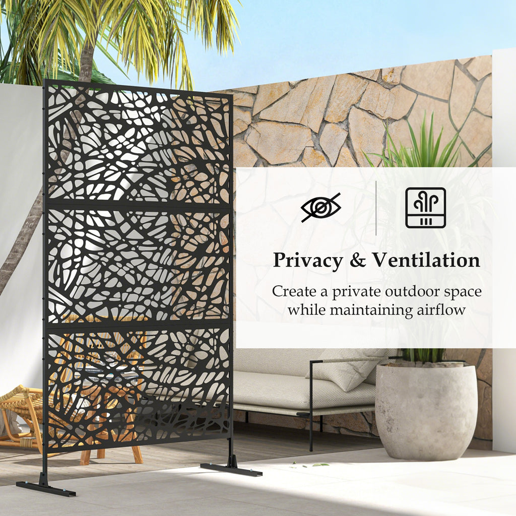 6.5FT Decorative Outdoor Divider, Metal Privacy Screen with Stand, Twisted Line Style, Black