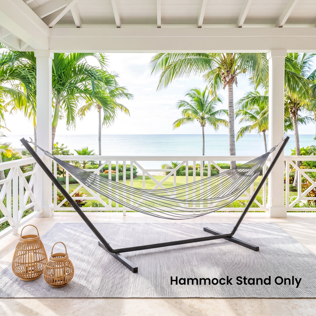 11.8'L Hammock Stand Extra Long Heavy Duty Straight Pole Day Bed Swing Metal Frame Simple Set Up Garden Outdoor Camping Picnic Use Black