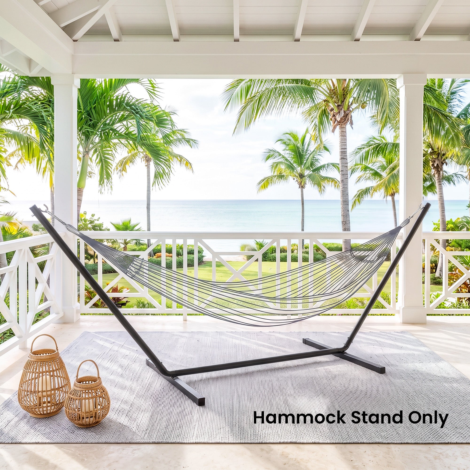 11.8'L Hammock Stand Extra Long Heavy Duty Straight Pole Day Bed Swing Metal Frame Simple Set Up Garden Outdoor Camping Picnic Use Black