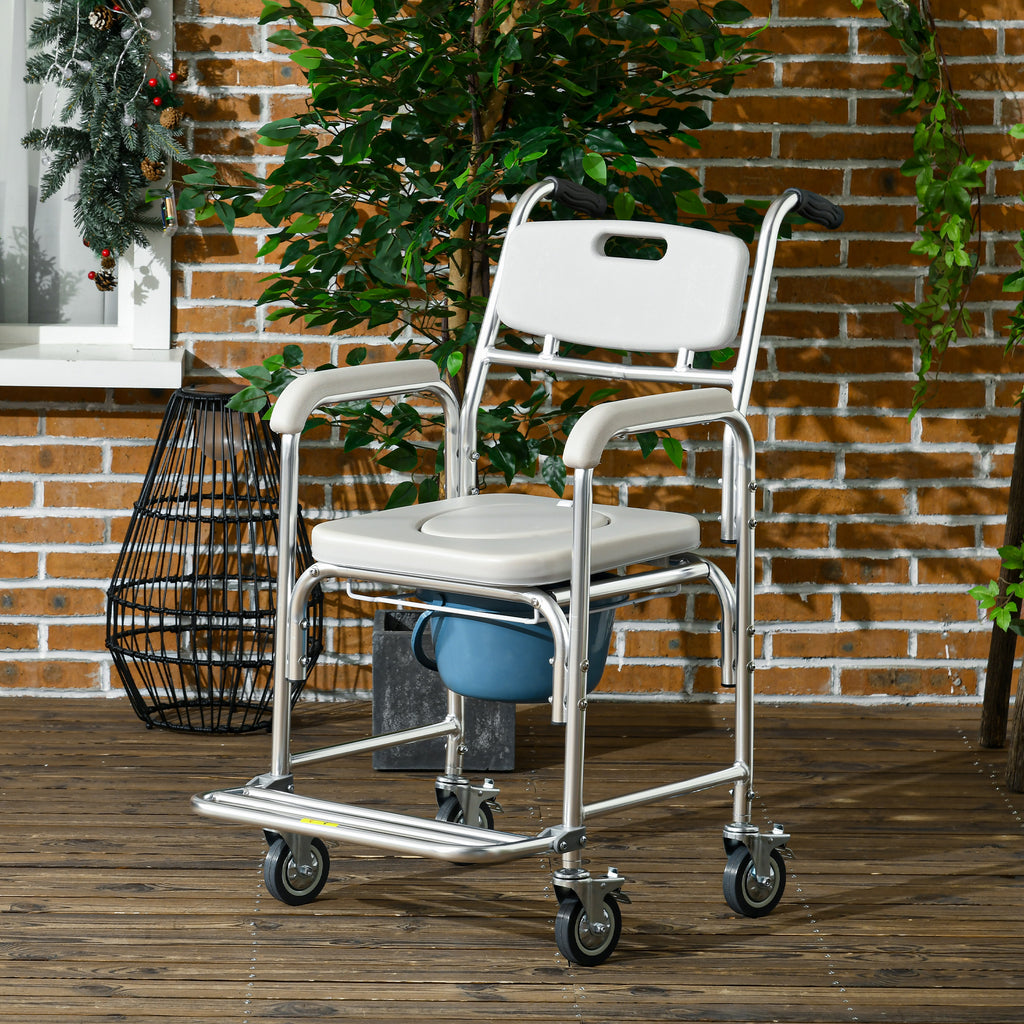3-in-1 Shower Commode Wheelchair, Transport Beside Commode Chair with Padded Seat for the Elderly, Disabled