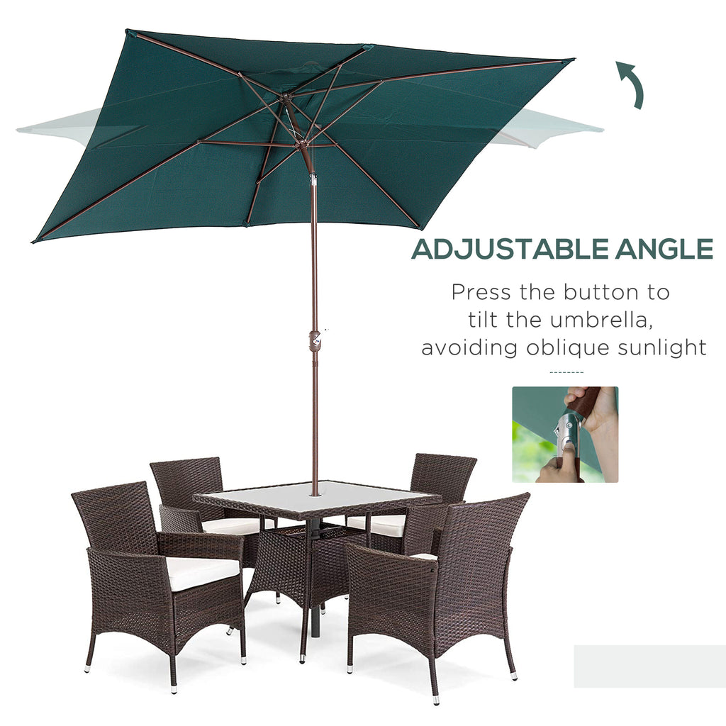 6.5x10ft Rectangle Aluminum Tilt Patio Umbrella Garden Market Parasol Outdoor Sunshade Canopy with Crank(Green)