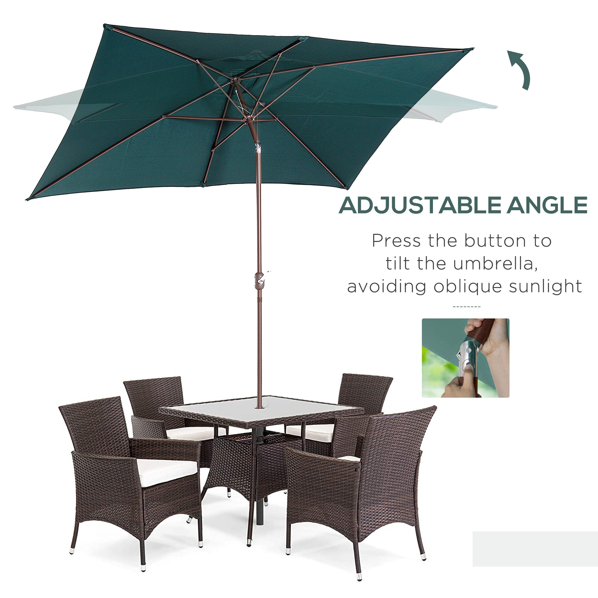 6.5x10ft Rectangle Aluminum Tilt Patio Umbrella Garden Market Parasol Outdoor Sunshade Canopy with Crank(Green)