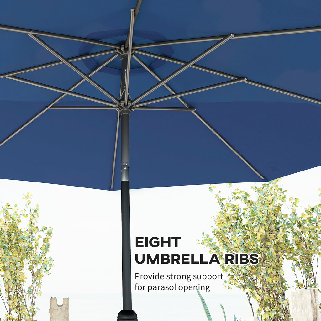 10' x 8' Round Market Umbrella, Patio Umbrella with Crank Handle and Tilt, Outdoor Parasol for Garden, Blue