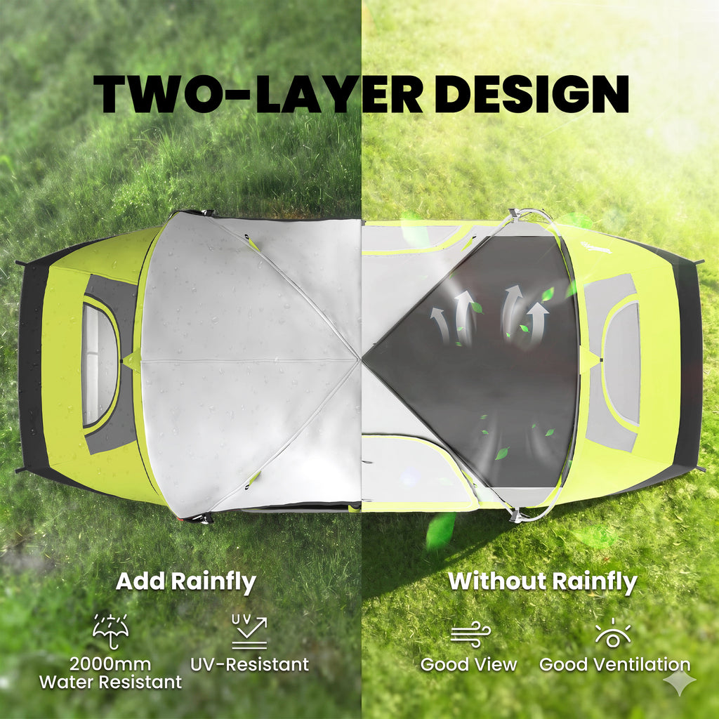 Camping Tent for 6 with 2 Bedroom, Waterproof Rainfly and Carry Bag for Fishing Hiking Festival, Green