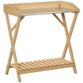 Garden Potting Bench Table, Wooden Work Station, Outdoor Planting Workbench w/ Galvanized Metal Tabletop and Storage Shelf