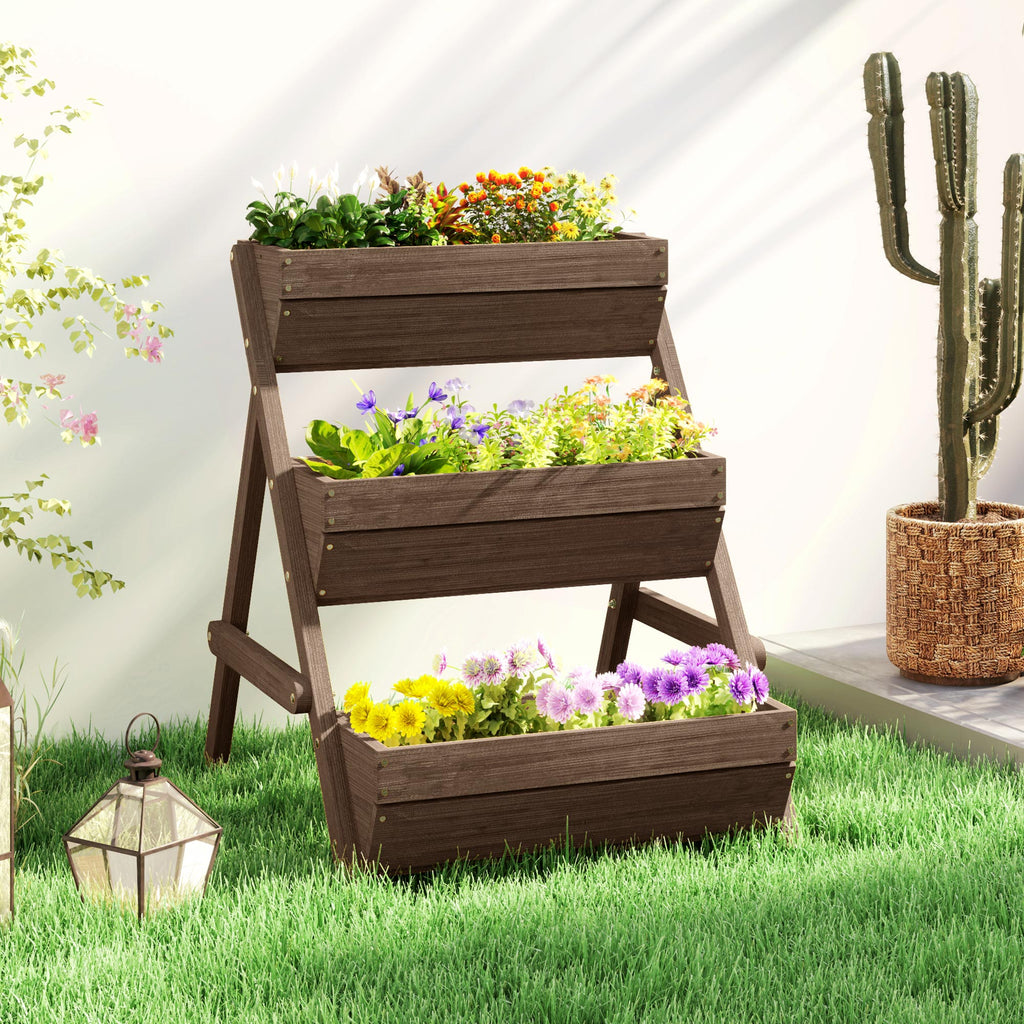 3 Tier Elevated Planter Box, Vertical Wooden Raised Garden Bed for Flowers, Vegetables, 26" x 30" x 30", Carbonized