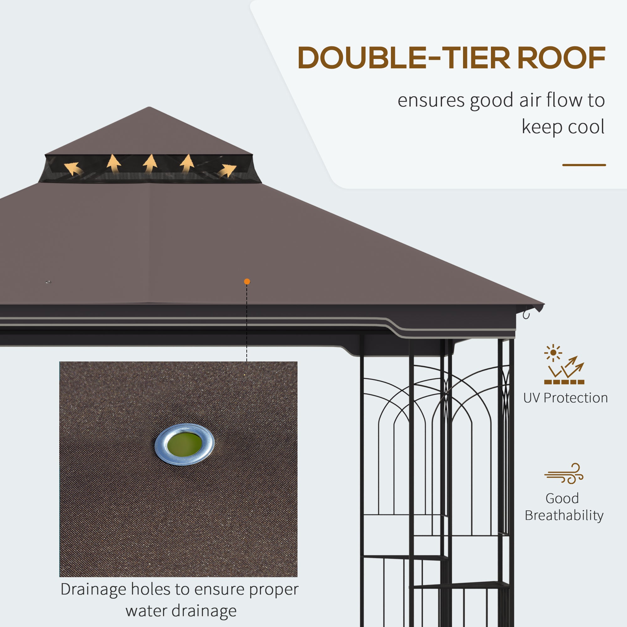 10'x10' Soft-top Patio Gazebo with Double Tier Roof, Mesh Curtains, Display Shelves, Top Hooks, Coffee