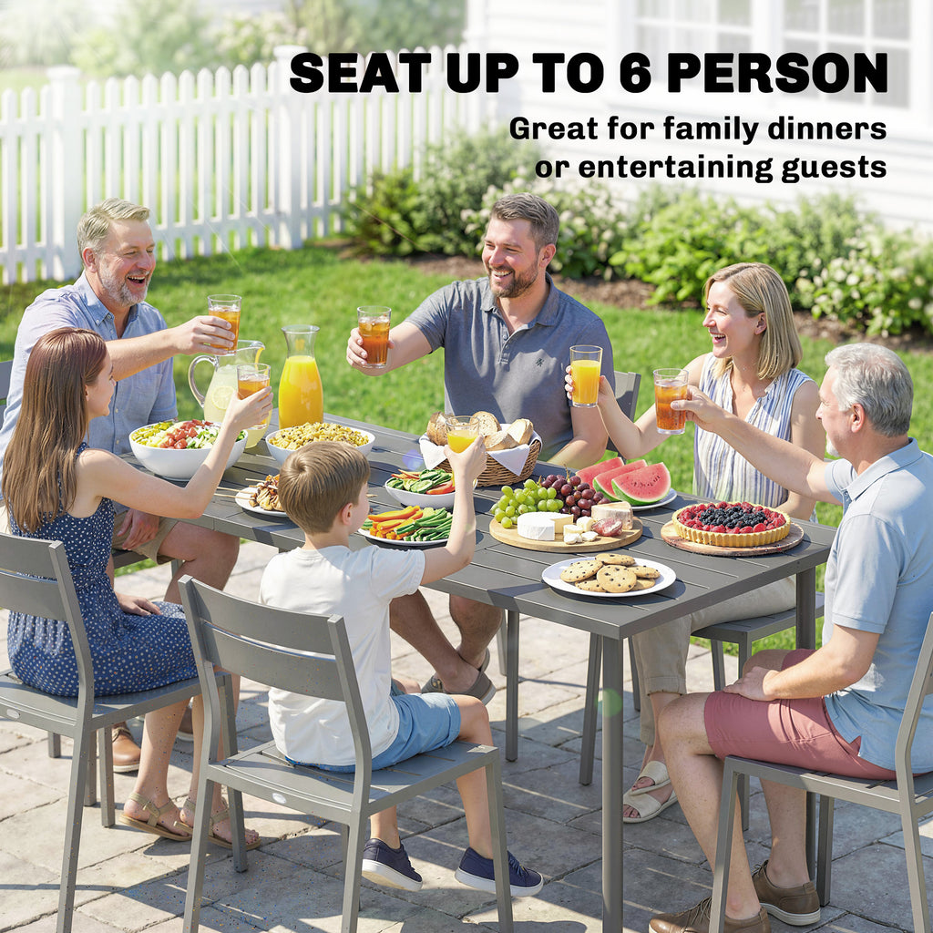 65" x 31.5" Outdoor Dining Table for 6, Metal Rectangular Patio Dining Table with Metal Slatted Top