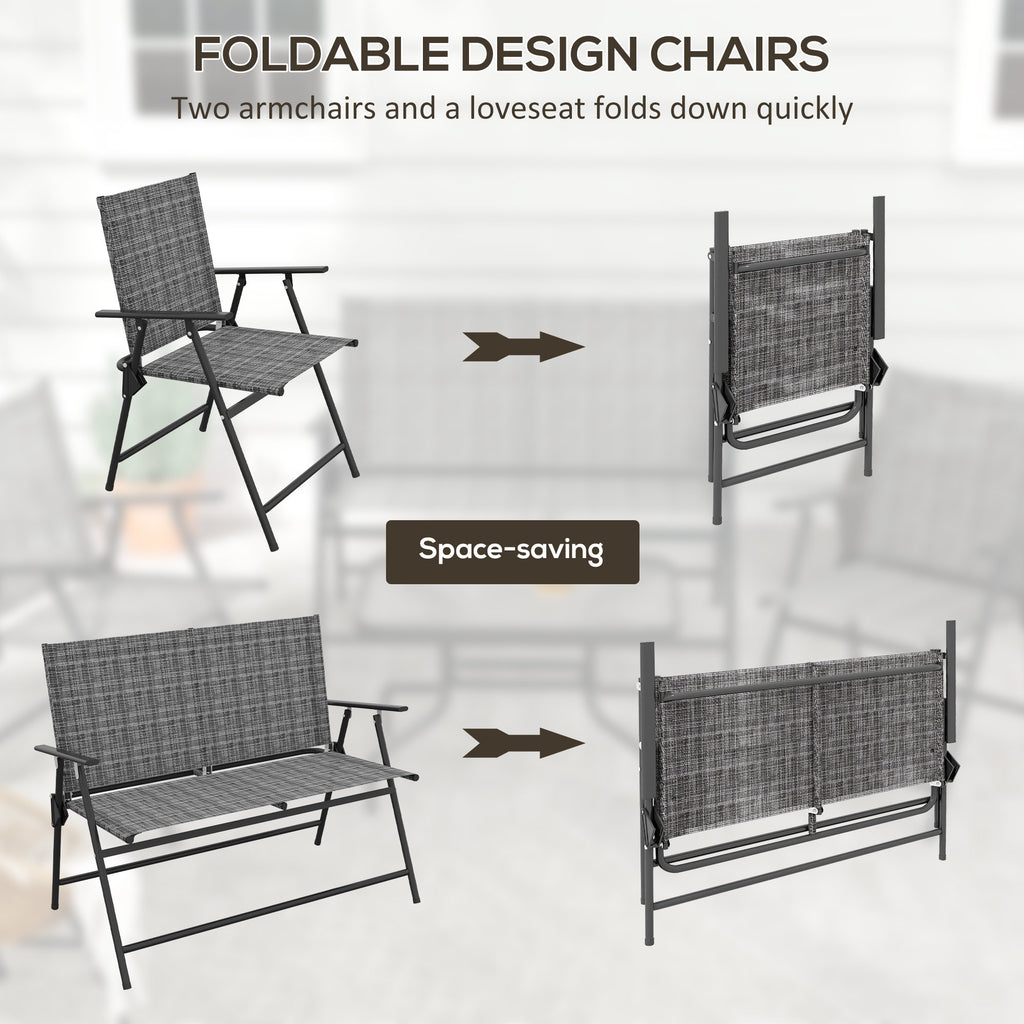 OutdoorÂ 4 Pieces Patio Furniture Set,Â Garden Set with Two Foldable Armchairs, a Loveseat &Â GlassÂ TopÂ Table, Mixed Grey