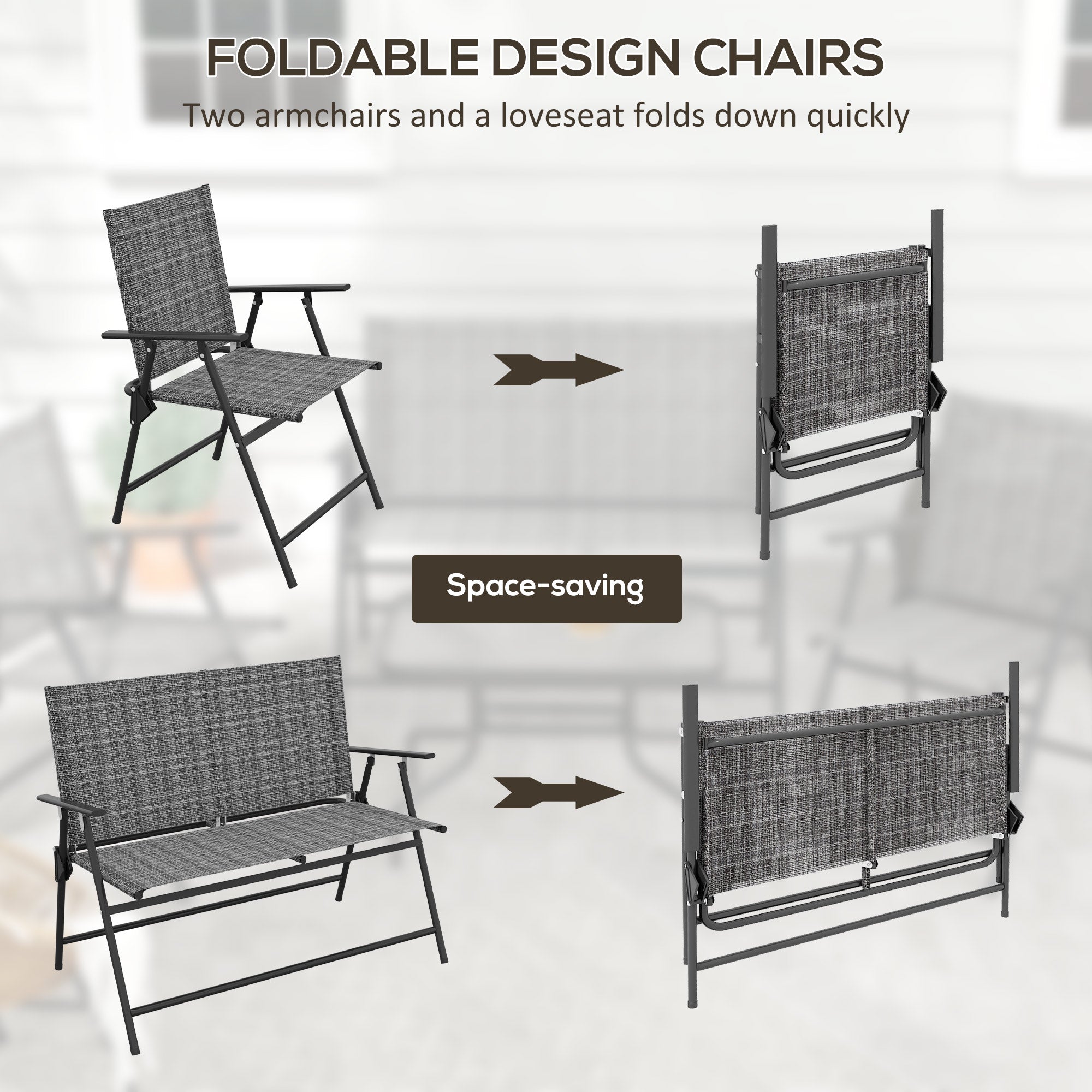 OutdoorÂ 4 Pieces Patio Furniture Set,Â Garden Set with Two Foldable Armchairs, a Loveseat &Â GlassÂ TopÂ Table, Mixed Grey