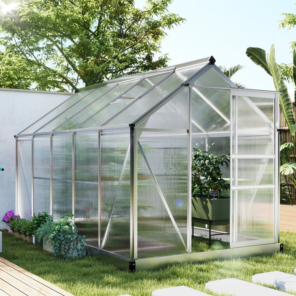 6' x 10' x 6.6' Polycarbonate Greenhouse, Walk-In Green House Kit Garden, Plants Grow, Galvanized Sheet Aluminum Frame