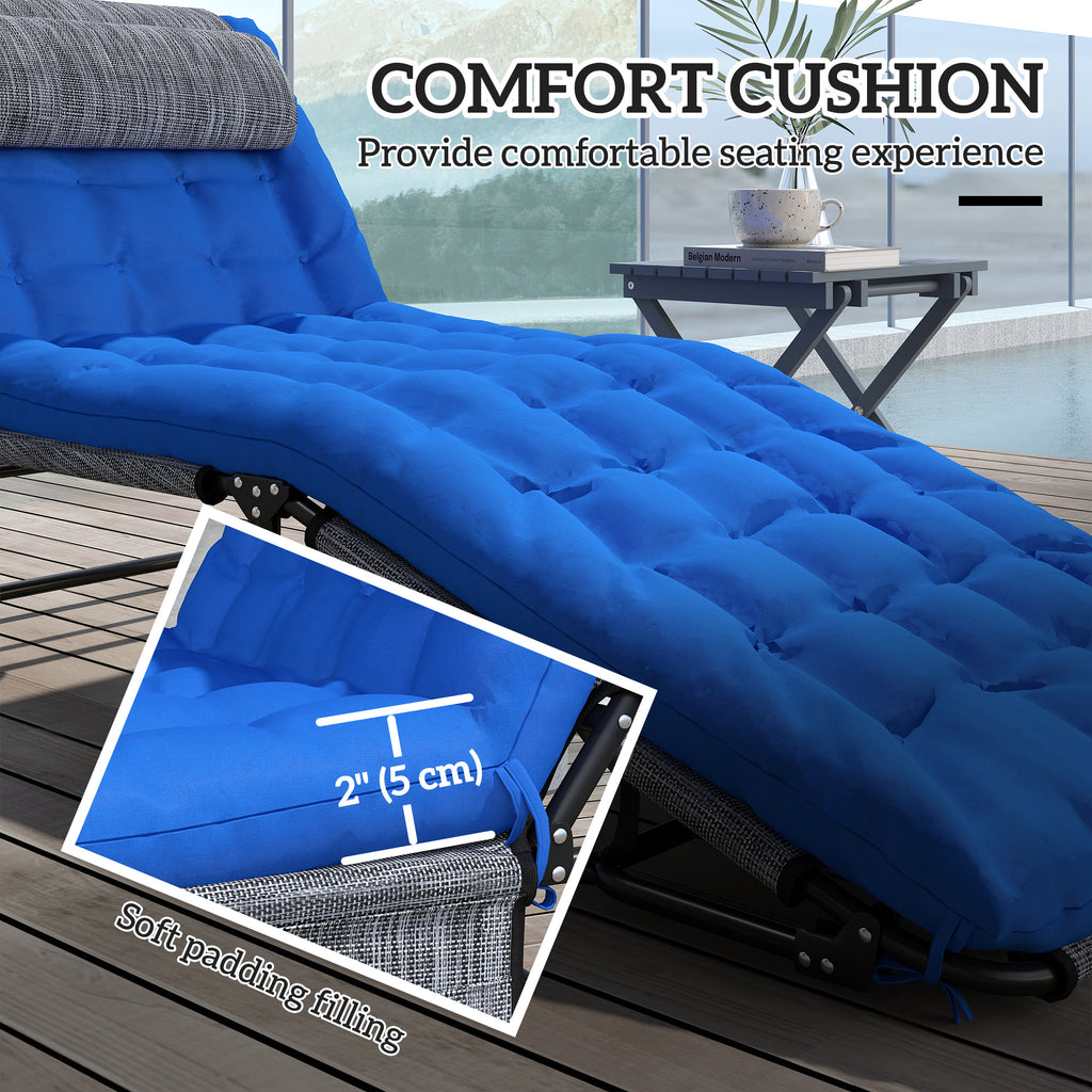 2 Pieces Folding Lounge Chairs with 4-level Reclining Back, Outdoor Tanning Chair with Cushion, Sun Lounger with Breathable Mesh Fabric, Side Pocket, Headrest, Blue