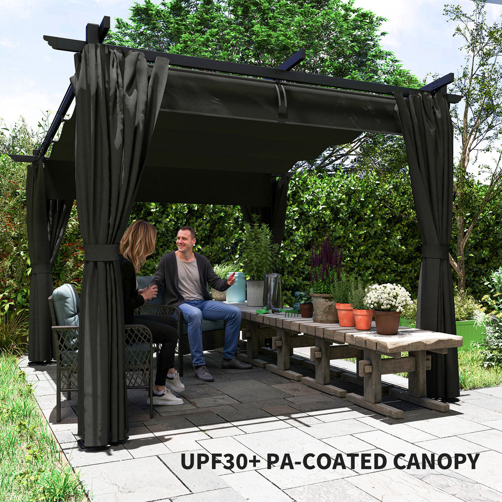 8' x 8.5' Metal Retractable Pergola Canopy with Sidewalls, Outdoor Gazebo UPF30+ Sun Shade Shelter for Garden, Deck